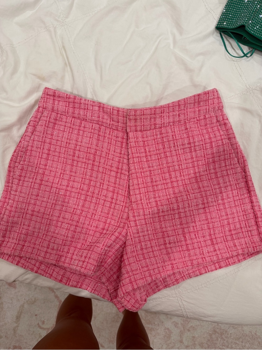 Pink Tweed High-Waist Women’s Shorts